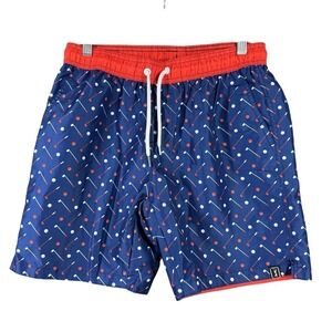 PGA Tour Swim Trunks Mens S Blue Golf Club Print Elastic Waist Drawstring